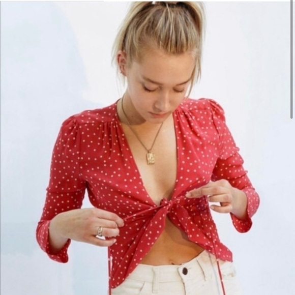 Realisation Par | 100% Silk The Bianca Front Tie Top Red White Stars XXS July 4 - Picture 2 of 13